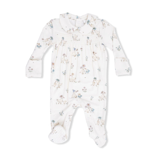 Flower Ducklings Smocked Peter Pan Snap Footie
