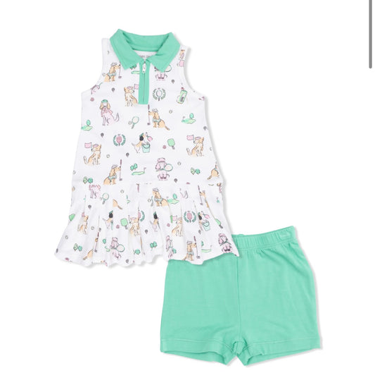 Country Club Dog Pink Polo Tennis Dress with Cartwheel Short