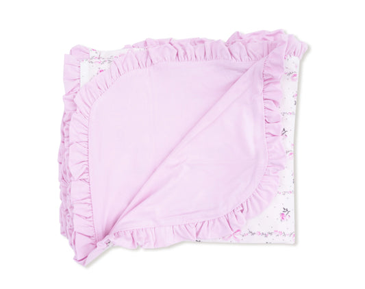 Dainty Buds and Bows Stripe Ruffle Blanket