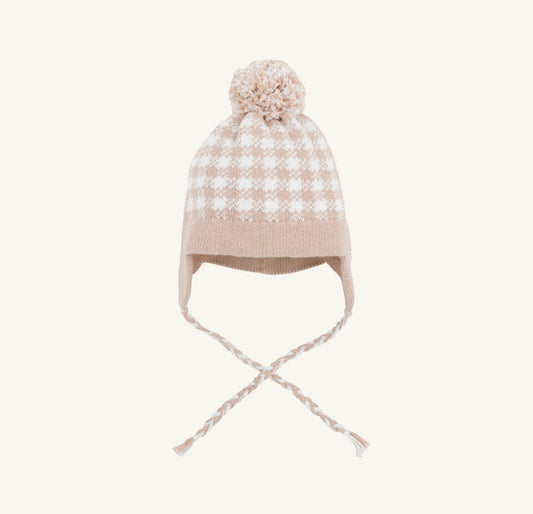 Parrish Pom Pom Hat Light Khaki & Worth Avenue White Gingham