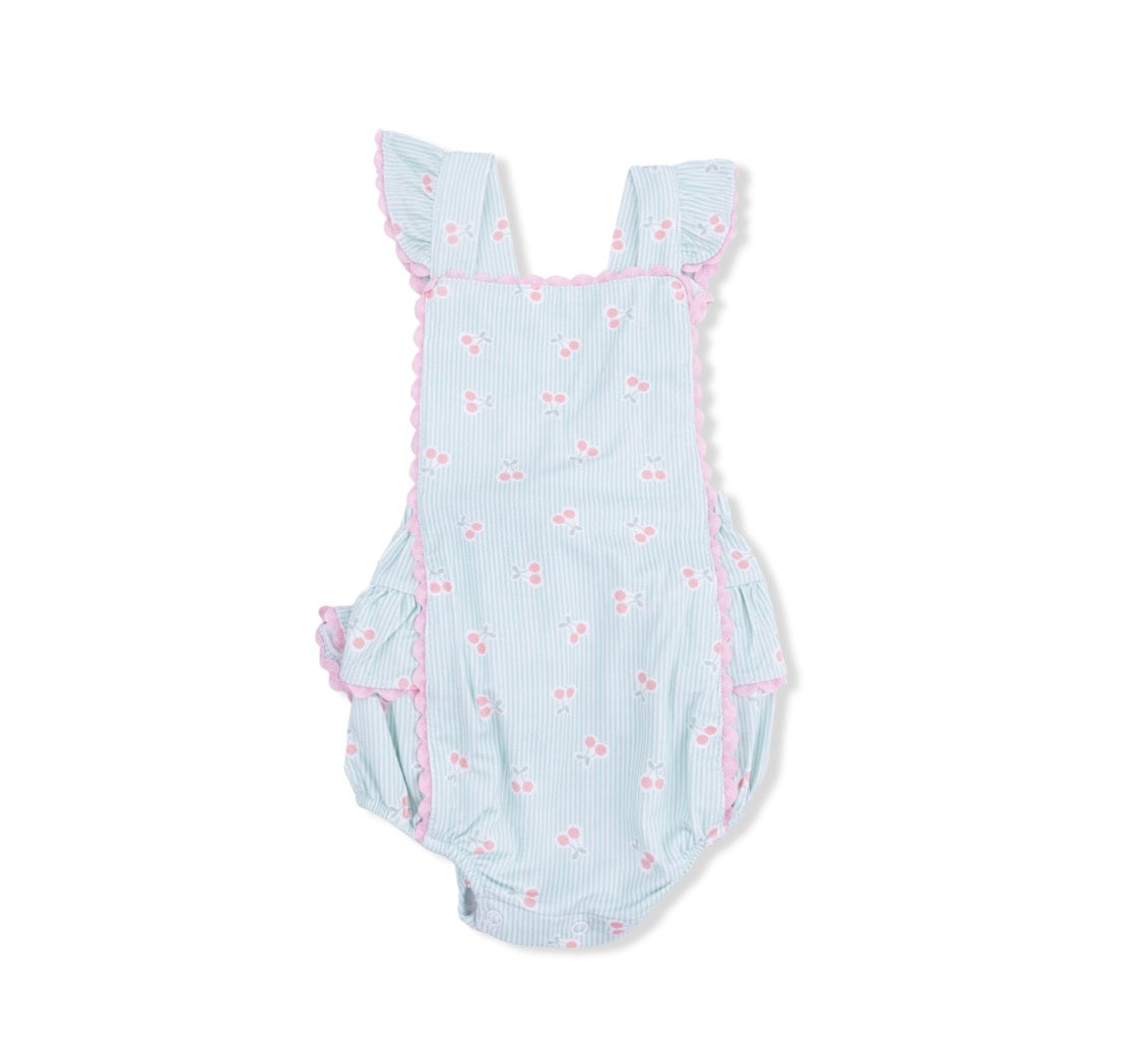 Tiny Cherry Stripe Ric Rac Ruffle Sunsuit Golf