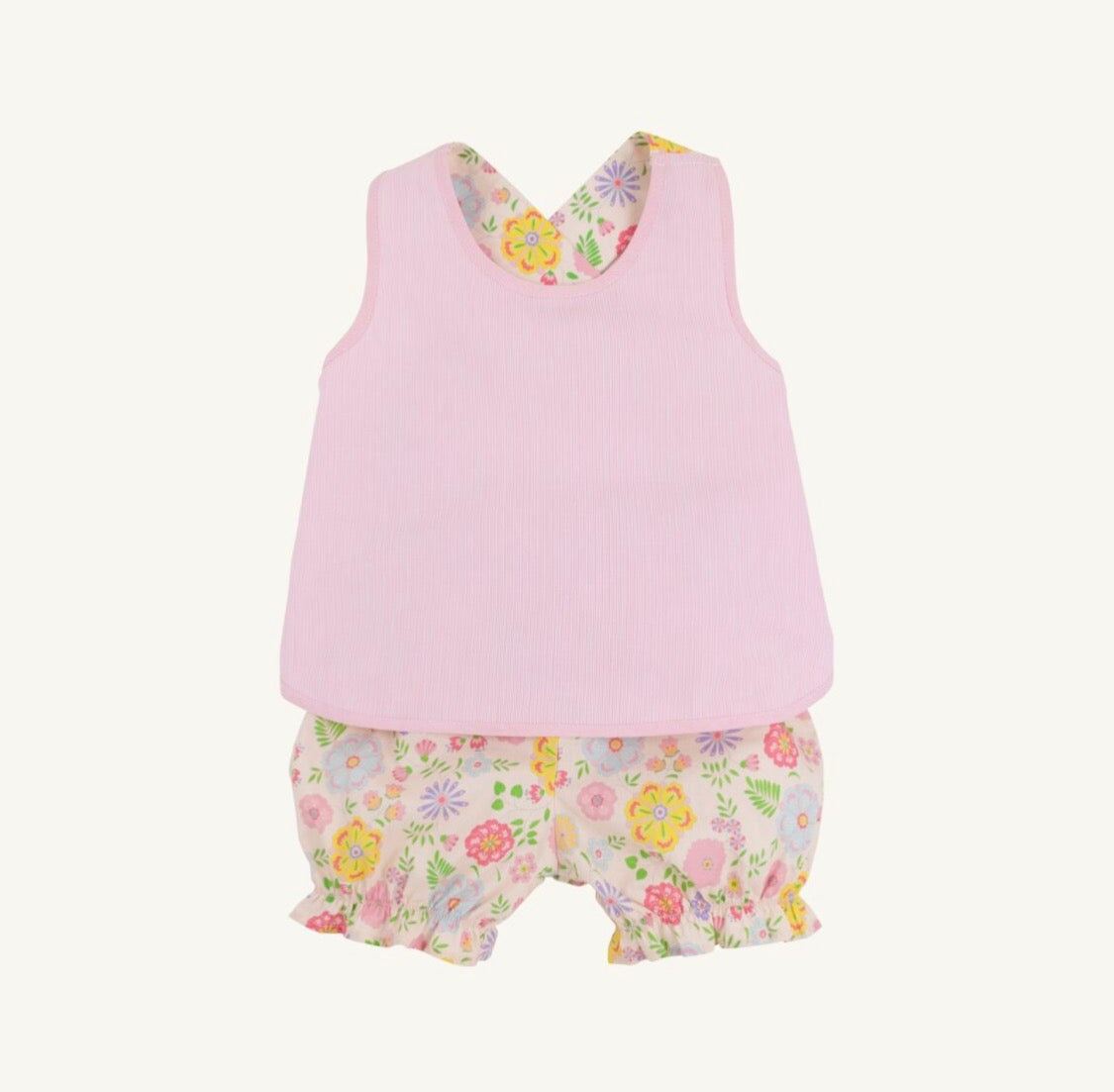 Betsy Bow Back Set Broadcloth Boca Grande Begonia/Hamptons Hot Pink Pique Stripe