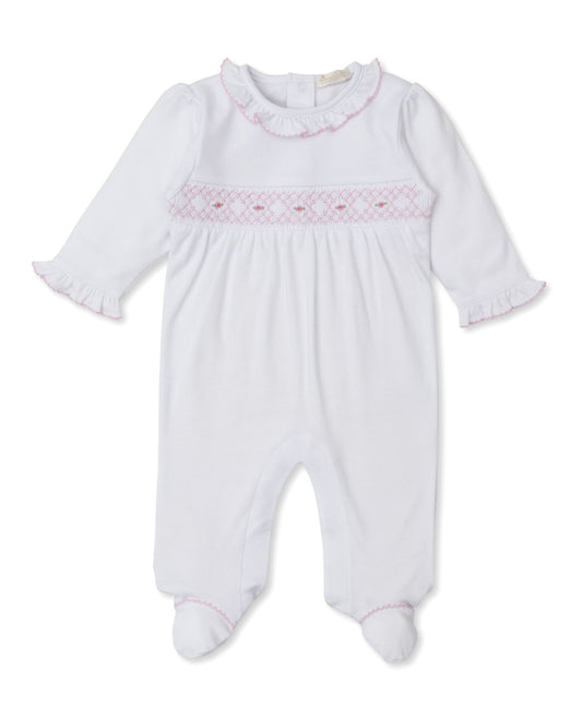 CLB Summer 24’ Footie w/ Hand Smocked, White/Pink