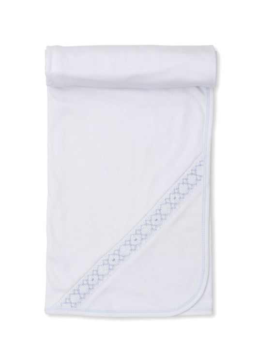 CLB Summer 24’ Blanket w/ Hand Smocked, White/Lt Blue