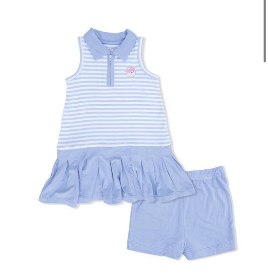 Striped Golf Polo Tennis Dress with Cartwheel Short