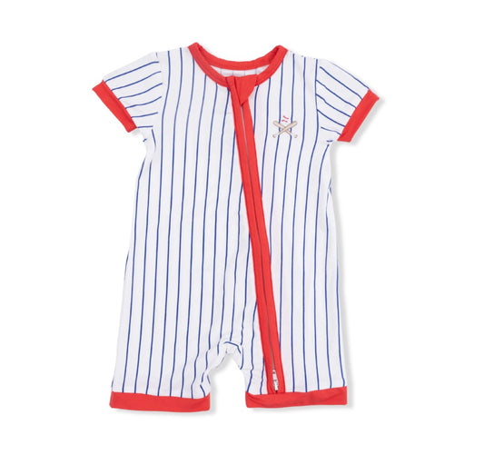 Baseball Shortie 2 Way Zipper Romper