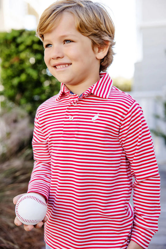 Long Sleeve Prim & Proper Polo & Onesie Richmond Red Stripe with Multicolor Stork