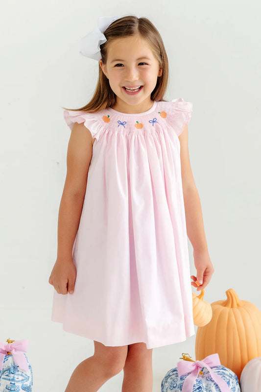 Sandy Smocked Dress, Angel Sleeve-Palm Beach Pink/Pumpkins