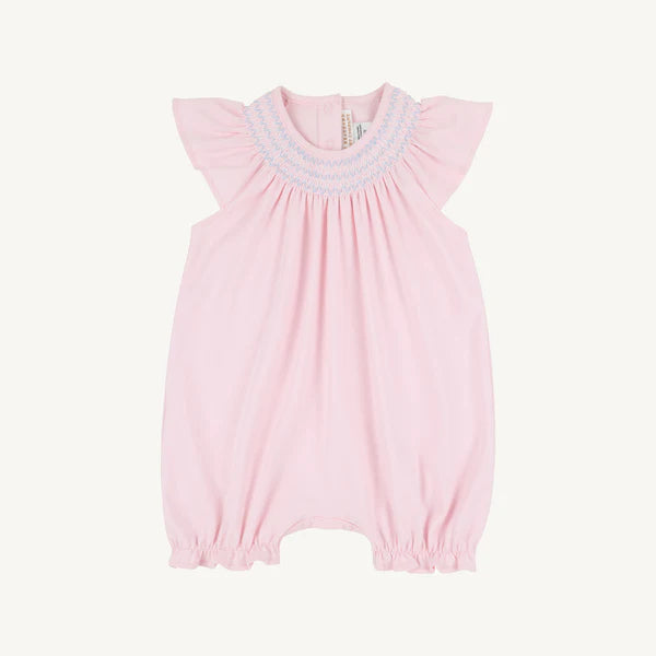 Sandy Smocked Romper Palm Beach Pink with Beale Street Blue & Worth Avenue White