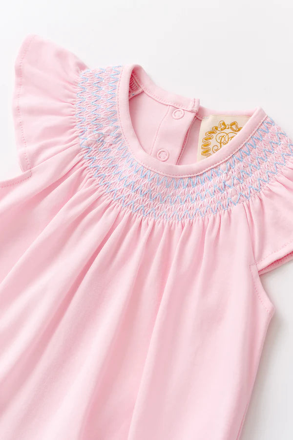 Sandy Smocked Romper Palm Beach Pink with Beale Street Blue & Worth Avenue White