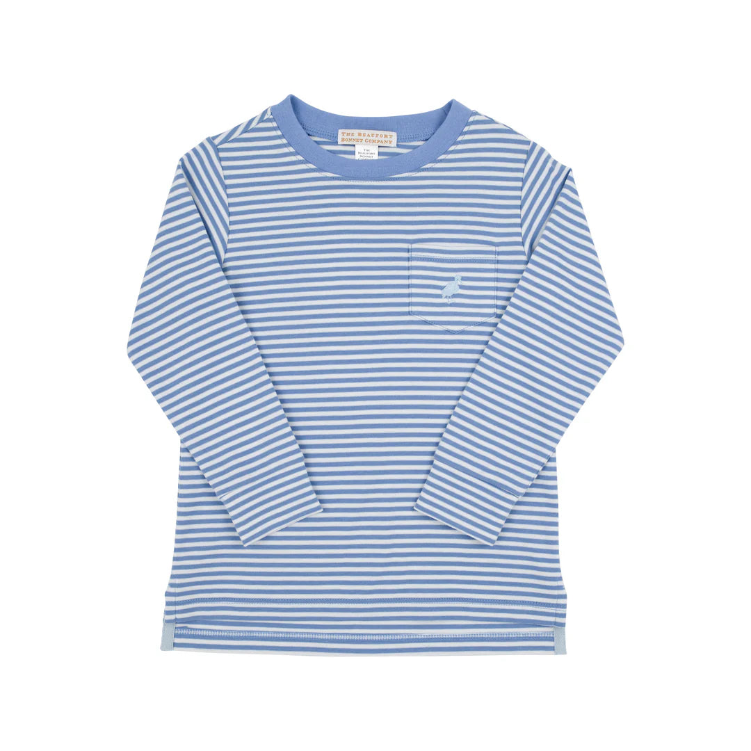 Carter Crewneck LS-Pocket Stork, Barbados Blue Stripe/Buckhead Blue