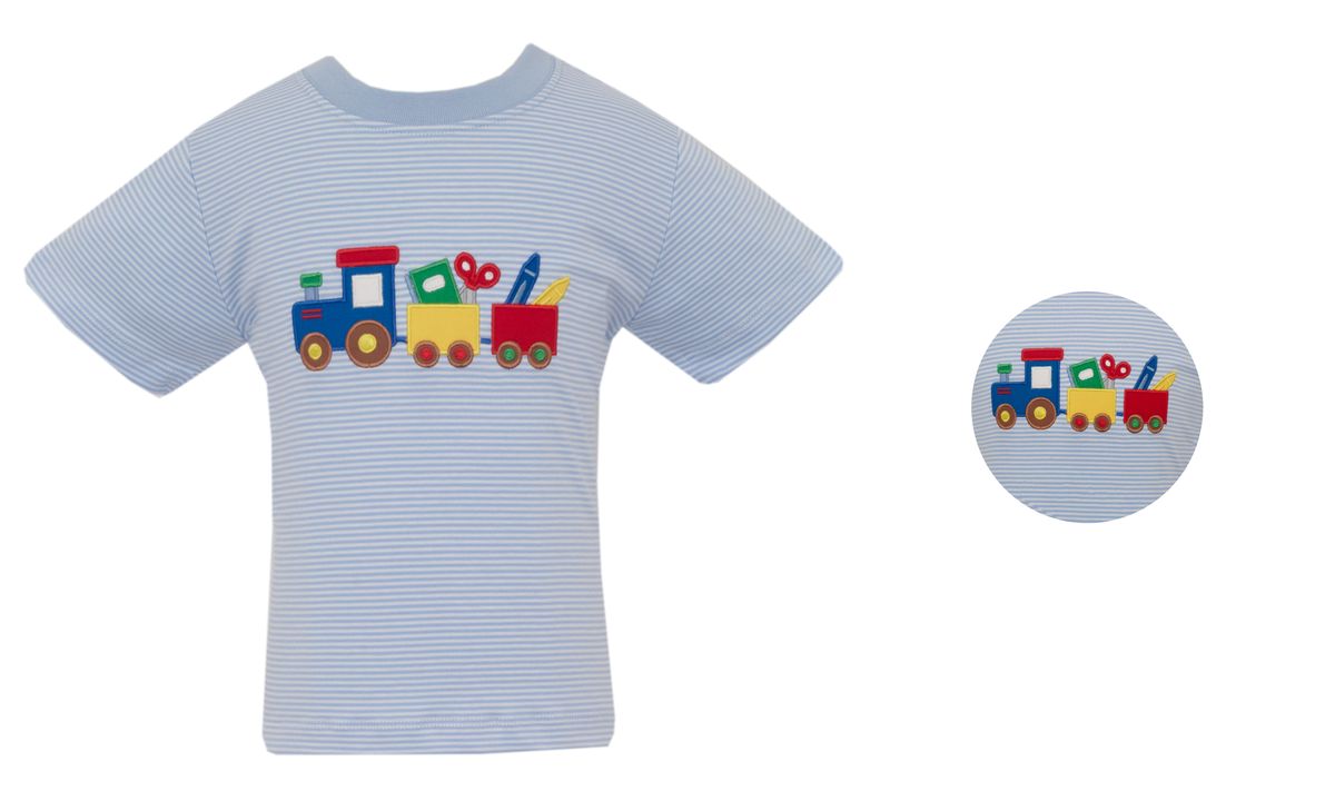 School Train Light Blue Knit Stripe Boy’s Tshirt