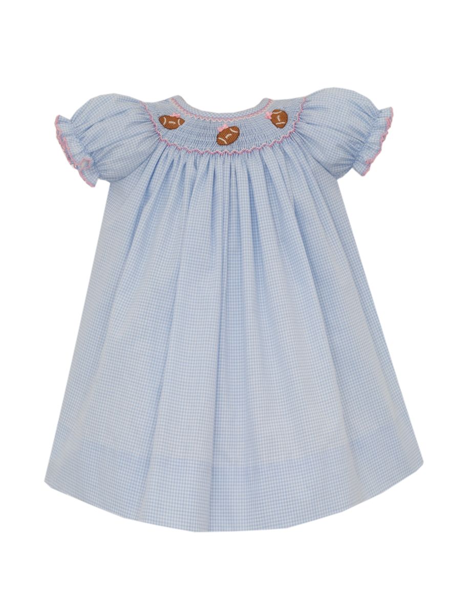 Football Light Blue Gingham Bishop Dress
