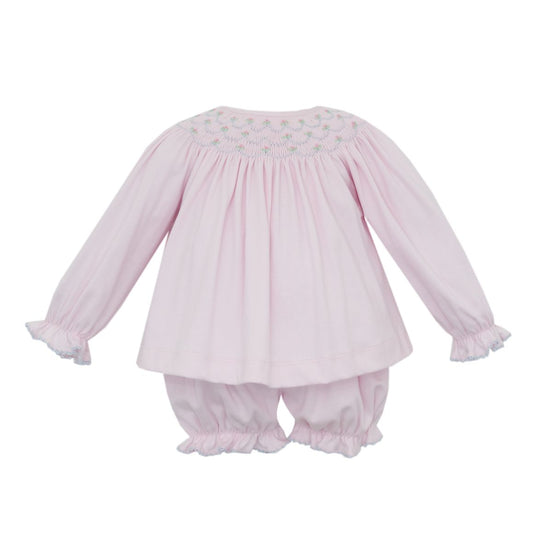 Ellie Solid Pink Knit L/S Bishop Bloomer Set