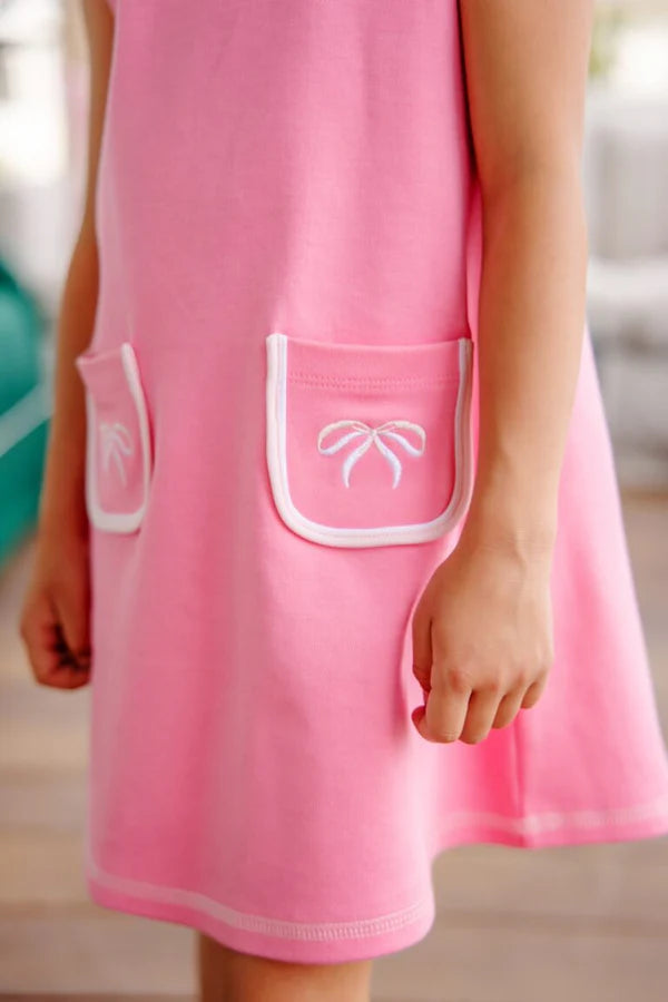 Lizzie's Luxe Leisure Dress Romany Rose with Palm Beach Pink & Bow Applique