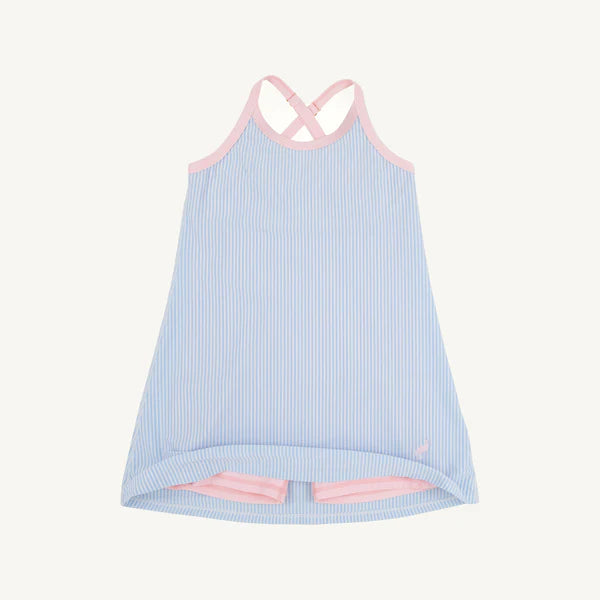 Prepletic™ Little Miss Tennis Dress Beale Street Blue Seersucker with Palm Beach Pink