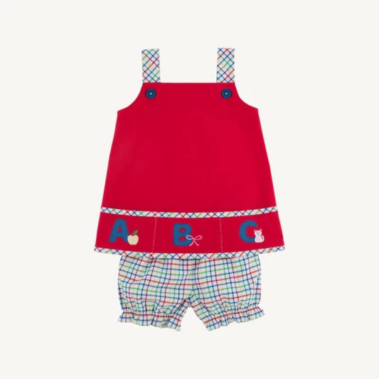 Jillian Jumper Set-House, Broadcloth Richmond Red with Kindness Wins Windowpane & ABC Applique