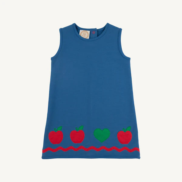 Annie Apron Dress Wood Boat Blue with Richmond Red & Apples and Heart Appliques