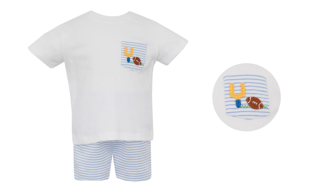 Football Blue Knit Stripe Short Set