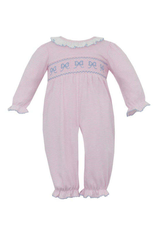 Bows Pink Knit Stripe Romper