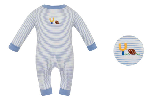 Football Blue Knit Stripe Romper