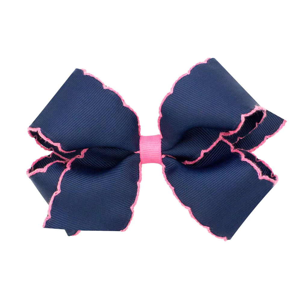 Grossgrain Moonstitch Bow-Navy/Hotpink