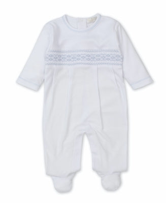 CLB Summer 24’ Footie w/ Hand Smocked, White/Lt Blue