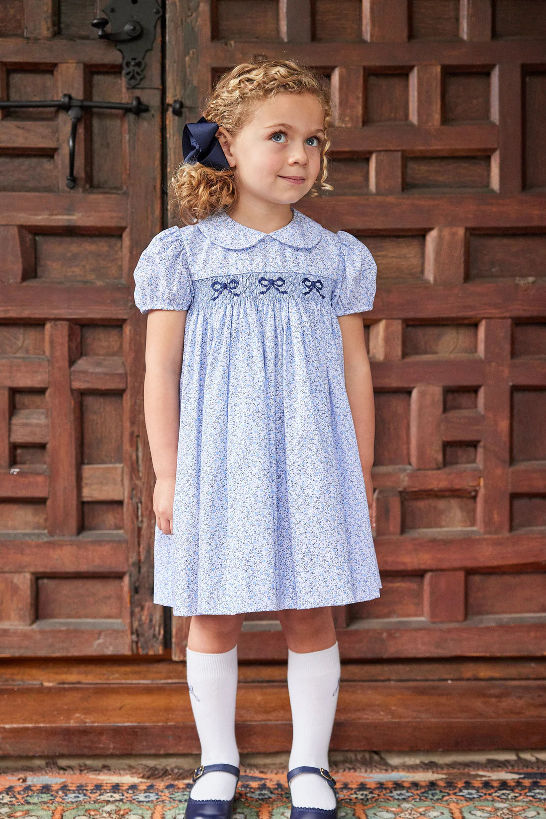 Smocked Peter Pan Dress - Blue Vinings