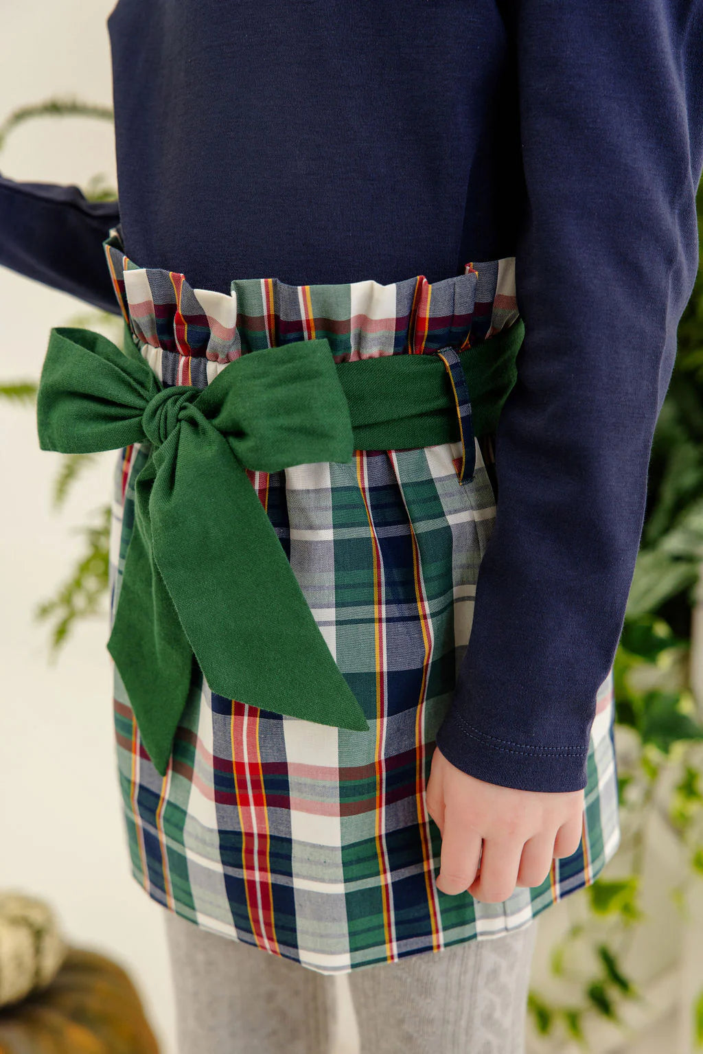 Beasley Bow Skirt Field Park Plaid with Grier Green Flannel Bow