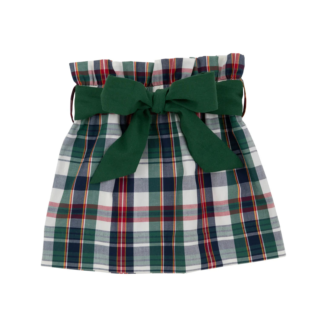 Beasley Bow Skirt Field Park Plaid with Grier Green Flannel Bow