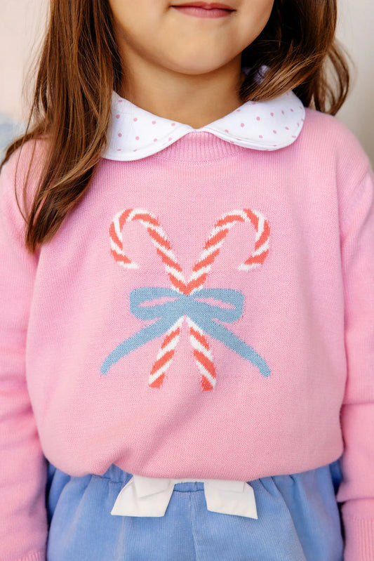 Isabelle's Intarsia Sweater Hamptons Hot Pink with Candy Cane Intarsia