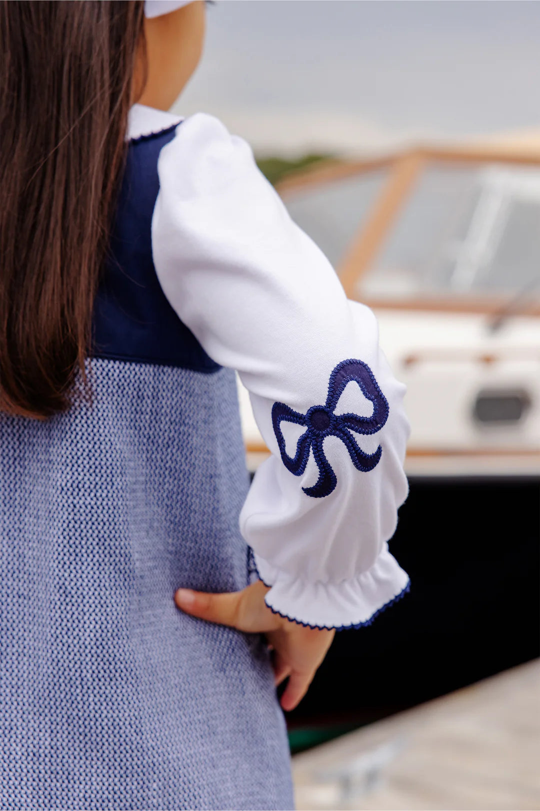 Emma's Elbow Patch Top Worth Avenue White with Nantucket Navy Bows