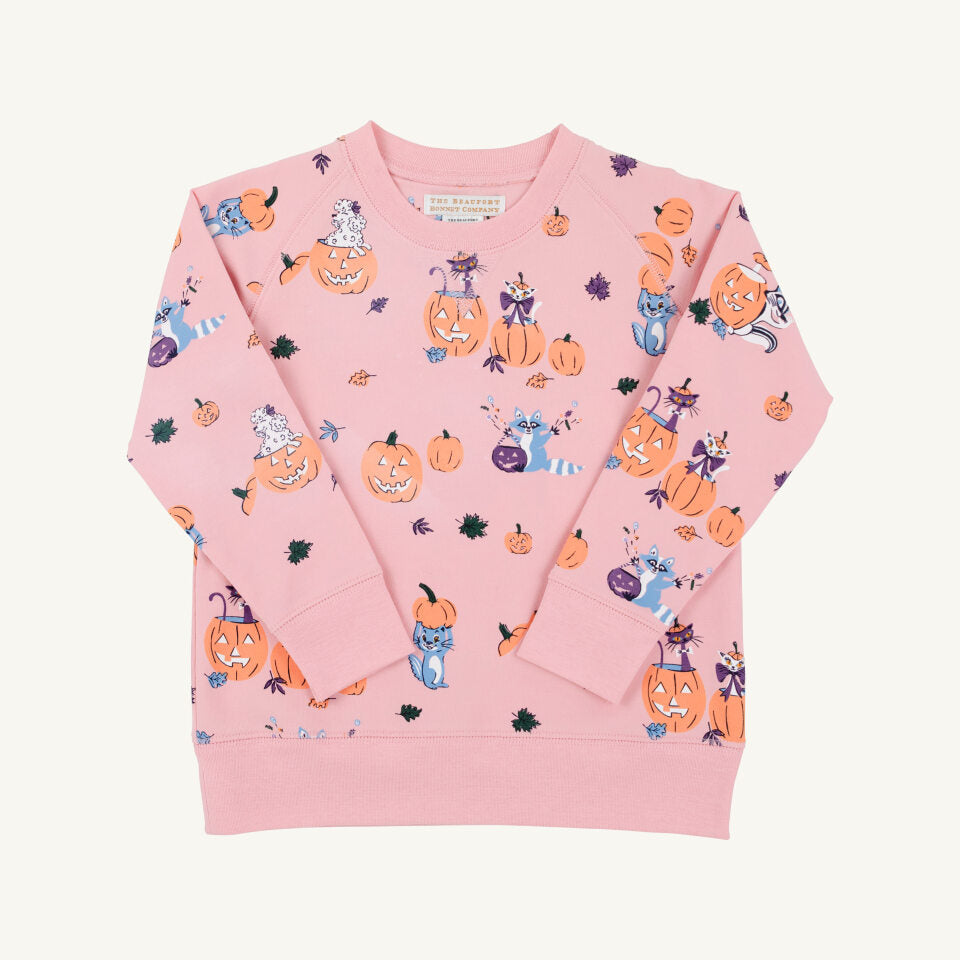 Cassidy Comfy Crewneck Girls French Terry Candy and Critters Sandpearl Pink