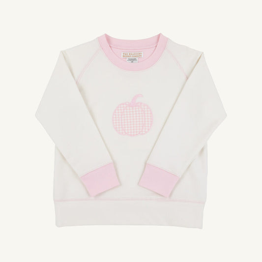 Cassidy Comfy Crewneck Girls French Terry Palmetto Pearl Palm Beach Pink Gingham Pumpkin