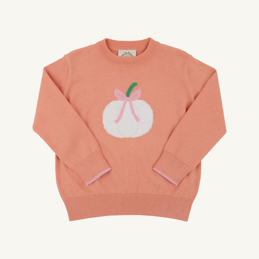 Isabelle's Intarsia Sweater Seashore Sherbet & Sandpearl Pink with Pumpkin