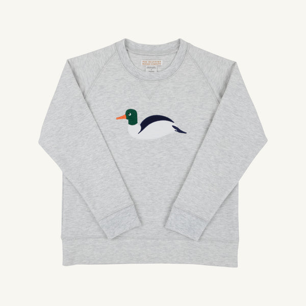 Cassidy Comfy Crewneck Grantley Gray Heathered with Duck Applique