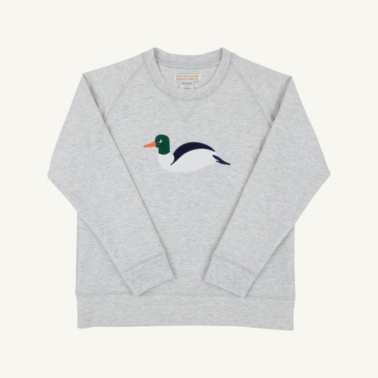 Cassidy Comfy Crewneck Grantley Gray Heathered with Duck Applique