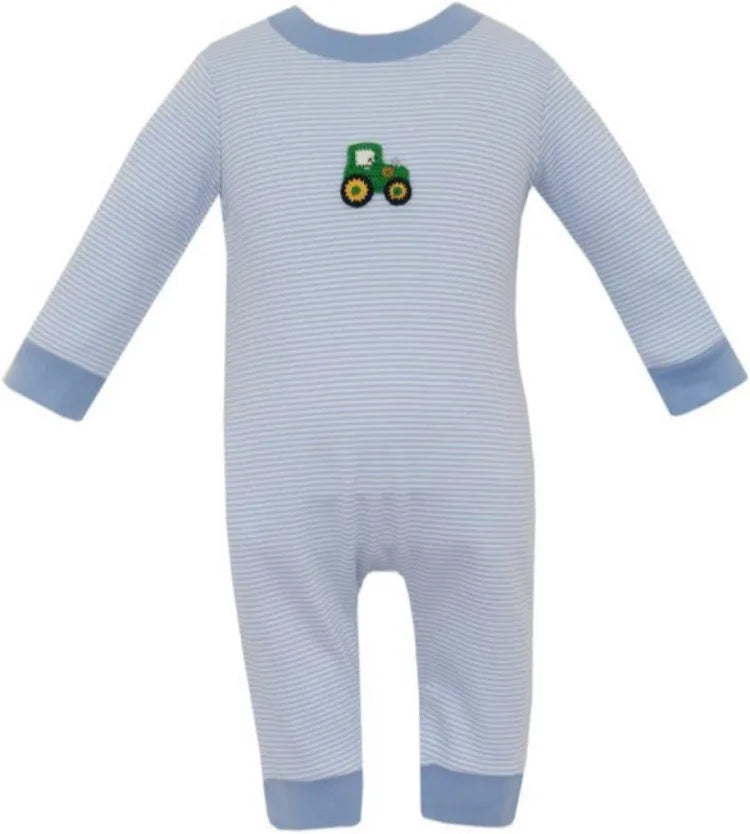 Tractor Blue Knit Stripe Romper