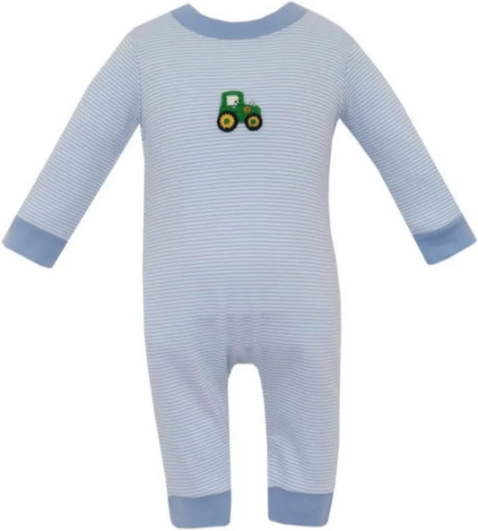 Tractor Blue Knit Stripe Romper