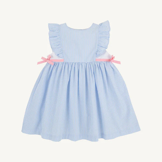 Pammy's Pinafore Dress Breakers Blue Seersucker with Sandpearl Pink