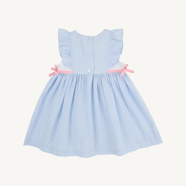 Pammy's Pinafore Dress Breakers Blue Seersucker with Sandpearl Pink