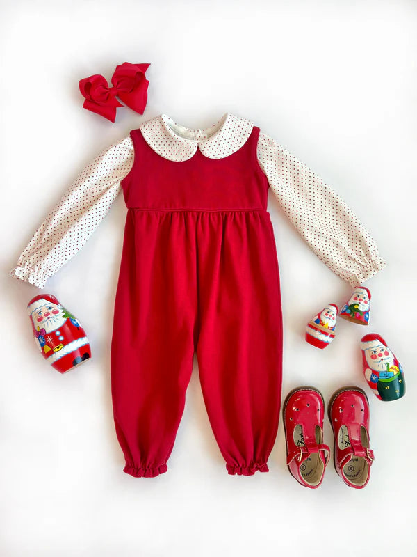 Maude's Peter Pan Collar Shirt (Long Sleeve Pima) Palmetto Pearl with Richmond Red Micro Dot