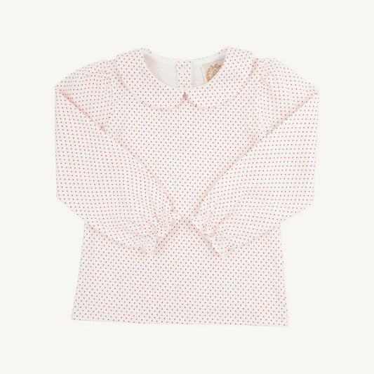 Maude's Peter Pan Collar Shirt (Long Sleeve Pima) Palmetto Pearl with Richmond Red Micro Dot