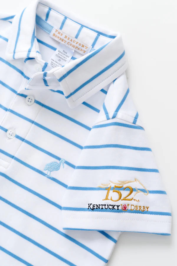 Prim & Proper Polo & Onesie Sunrise Blvd. Blue Stripe with Beale Street Blue Stork