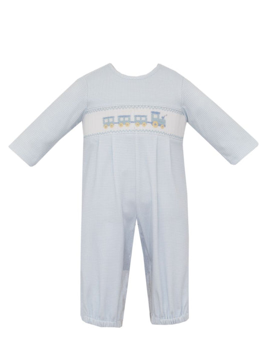 Train Light Blue Check Romper