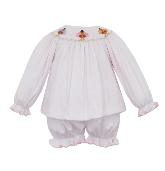 Turkey Girl Pink Knit Stripe Bishop Set