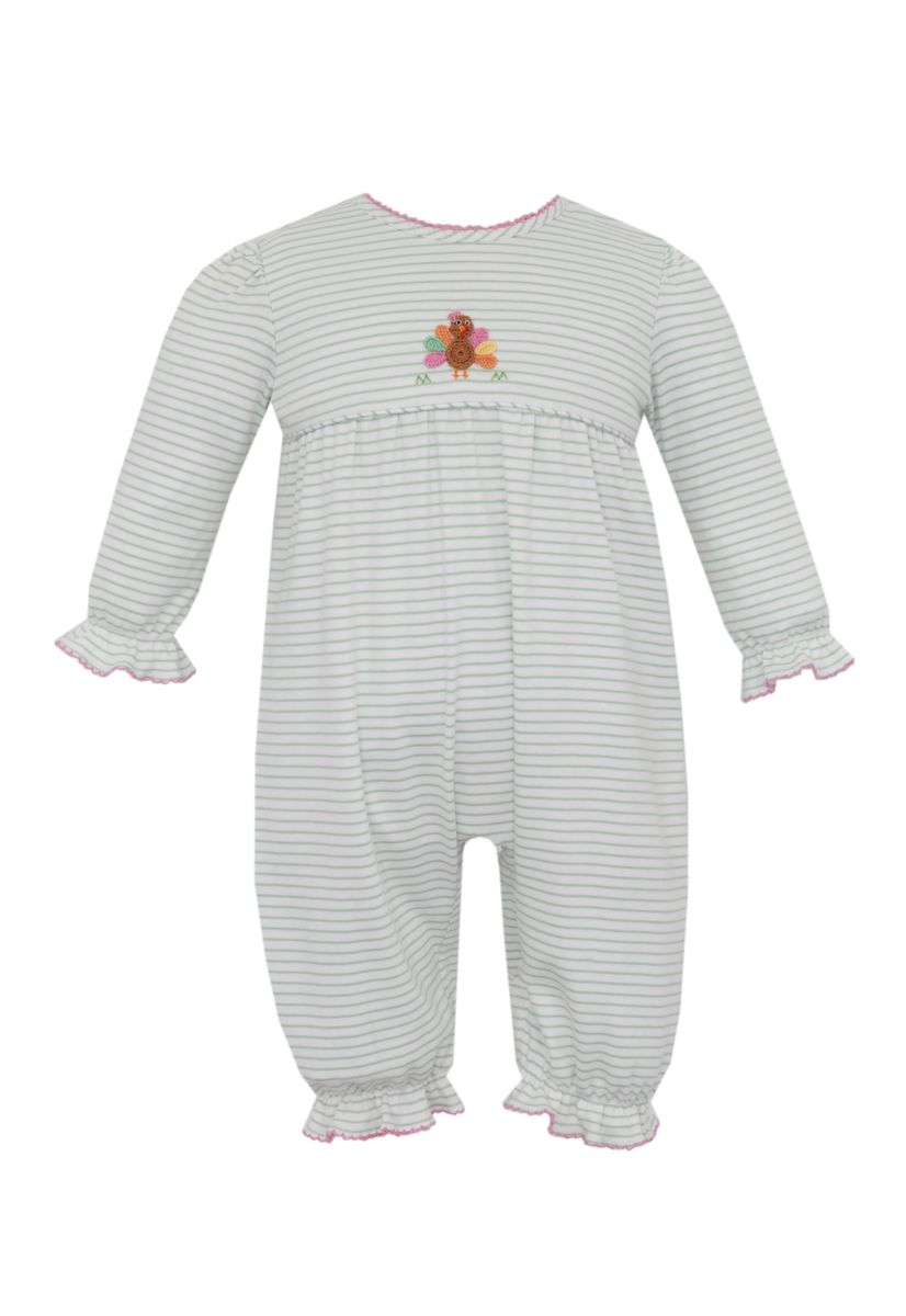 Turkey Girl Green Knit Stripe Romper