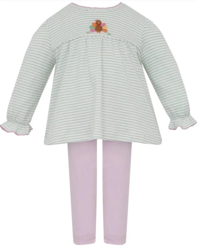 Turkey Girls Green Stripe Knit Tunic Set