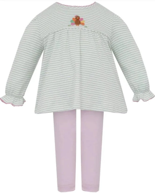 Turkey Girls Green Stripe Knit Tunic Set
