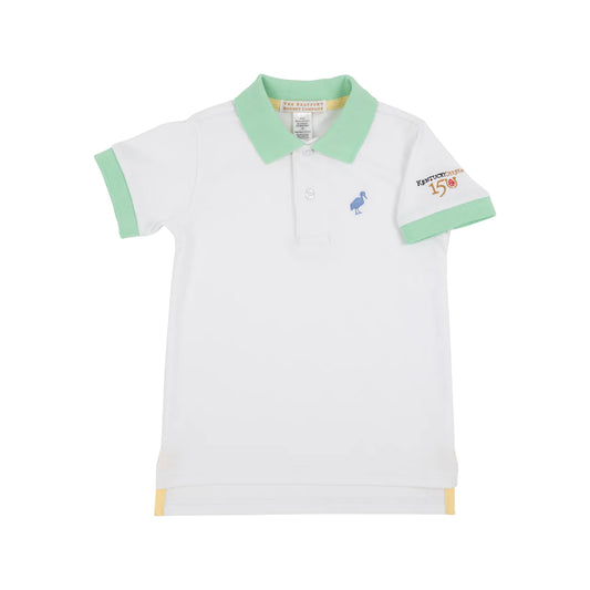 Prim & Proper Polo & Onesie Worth Avenue White And Grace Bay Green With Park City Periwinkle Stork